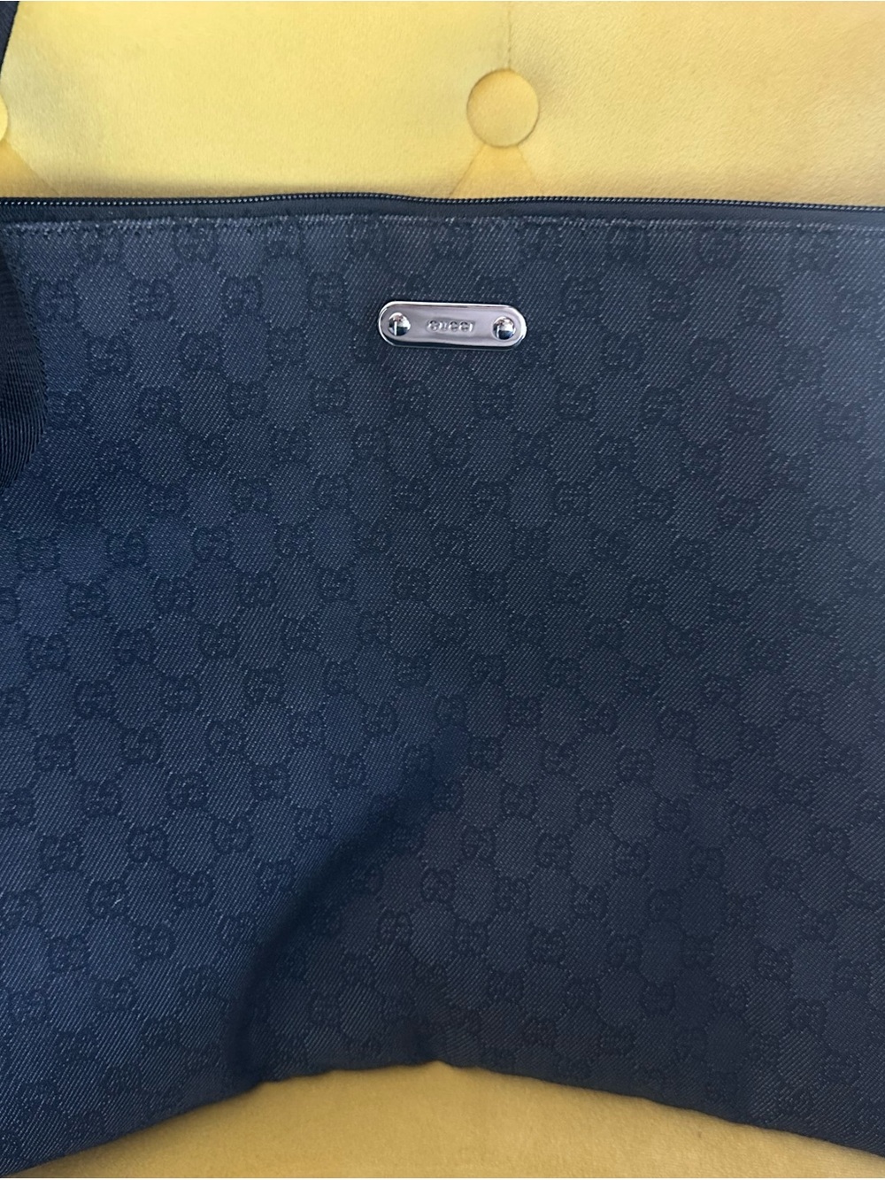 Gucci GG Black Denim Messenger Bag Adjustable Strap Inner Pocket - Authentic